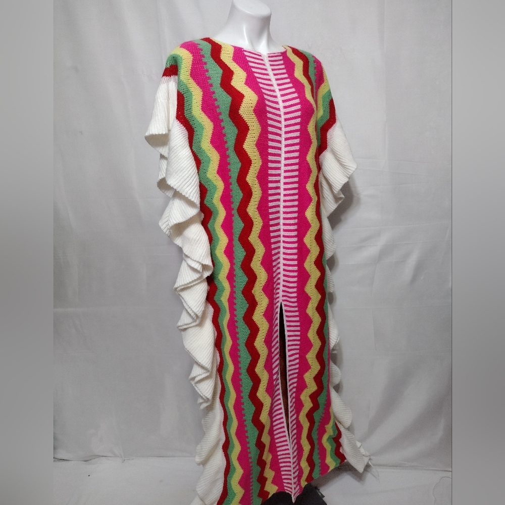 Love Sense Ruffled Sides Knitted Poncho Maxi Sweater Dress Large Boho Cozy Chic - Picture 11 of 17